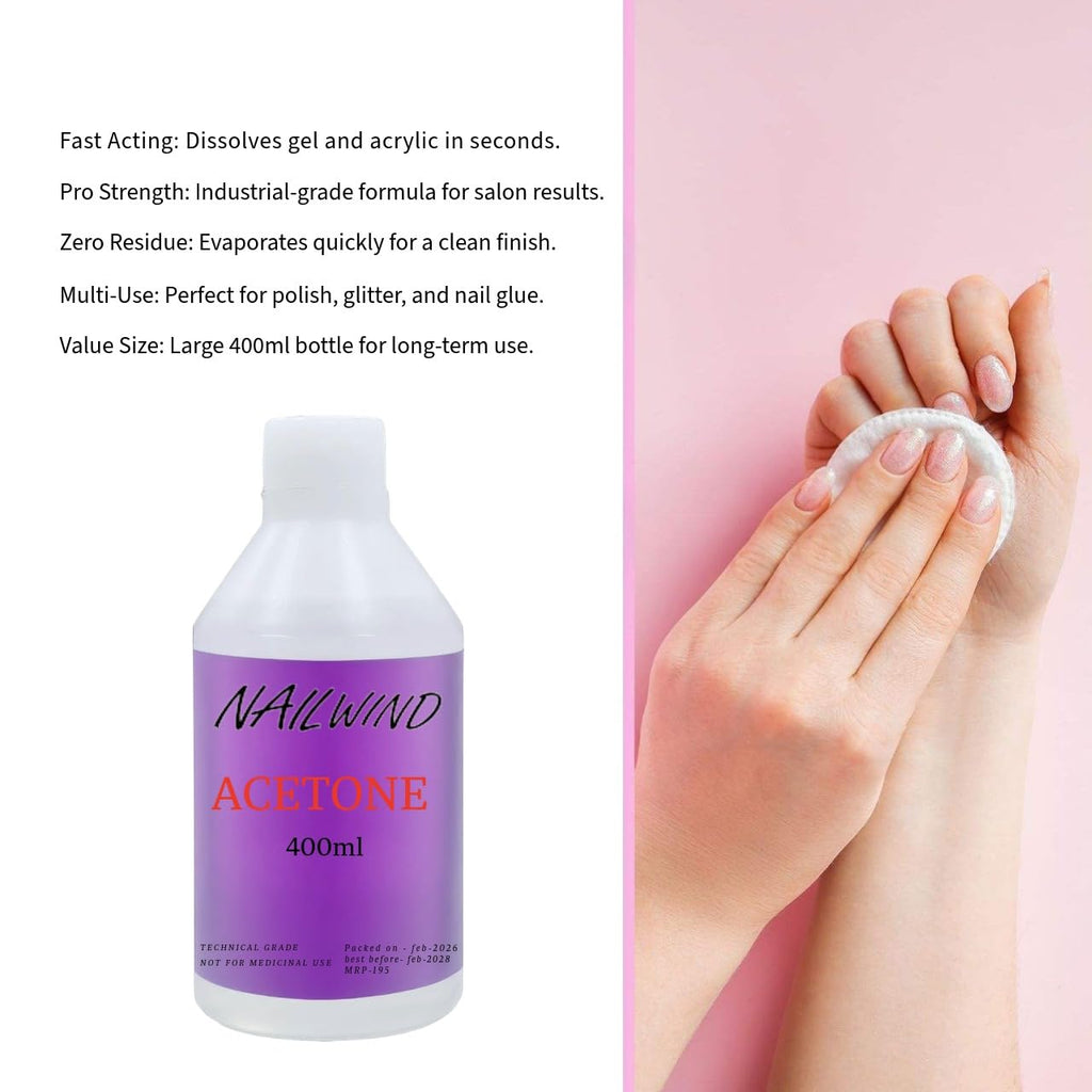 NAILWIND Acetone Nail Polish Remover - 400ml | Professional Grade Formula | Fast Drying | Nourishing | Versatile Use | Easy to Use | No Residue | With Pump Bottle | ACETONE + Pump Dispenser - Image 5