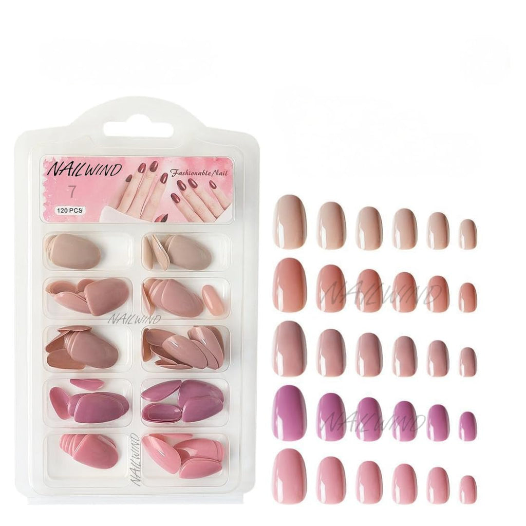 NAILWIND 120 Pcs Soft Gel Nails | Medium Round Artificial Nails Extensions | Combo in 5 Colors With Glue Stickers | Acrylic Nails Press ons for Women Girls (07)