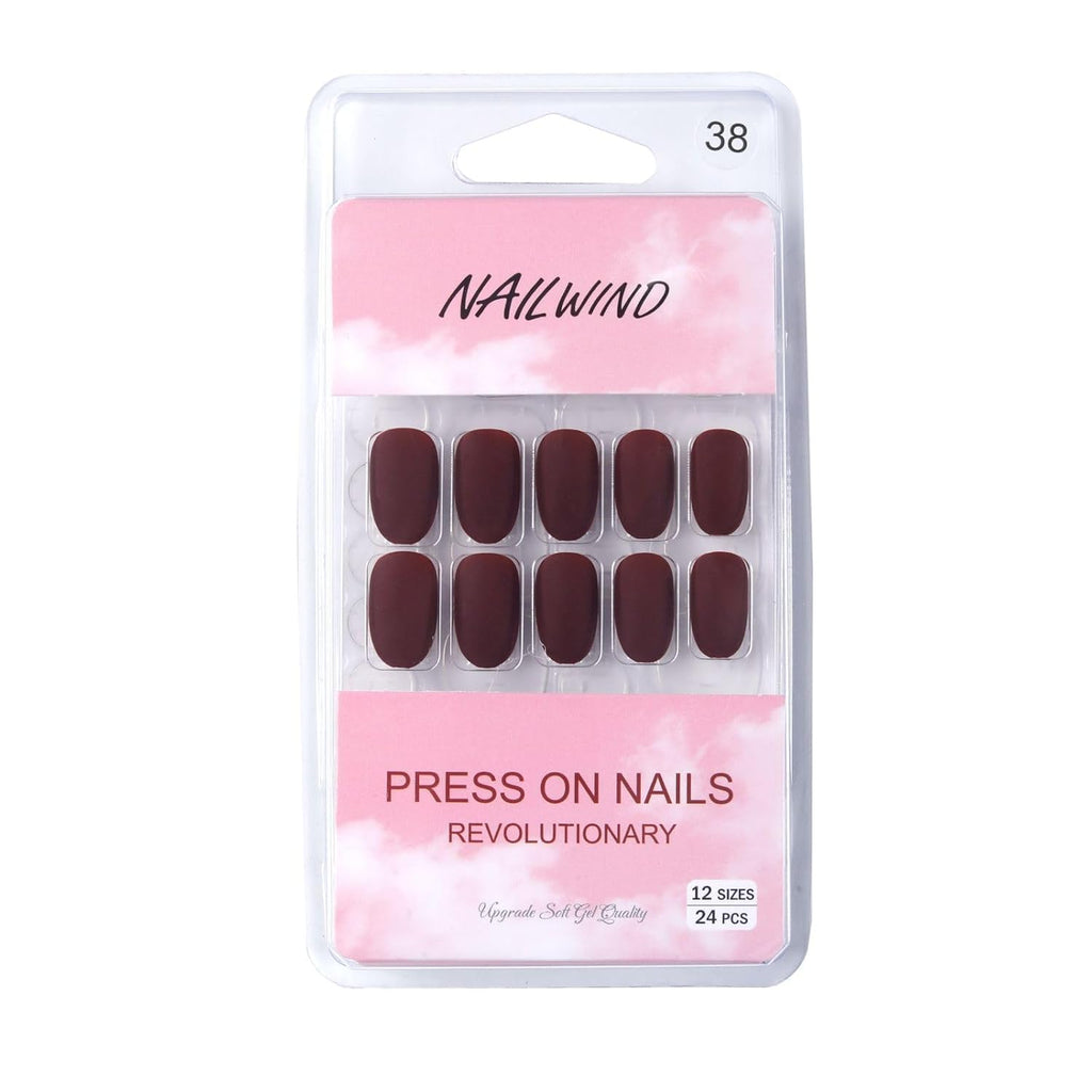 NAILWIND 24pcs Press on Nails | Matte Natural French Short False Nails | Acrylic Full Cover Nails | Natural Fake Nails Delicate & Comfortable for Women and Girls (V-38) - Image 5