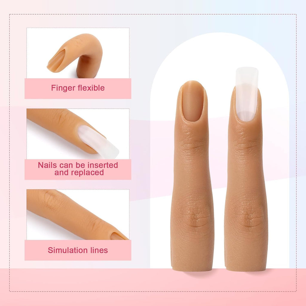 NAILWIND Silicone Practice Fingers for Acrylic Nails, Soft Nail Training Model Practice Finger, Flexible Nail Mannequin Finger for DIY Nails Practice, Including 20pcs Tips - Image 6