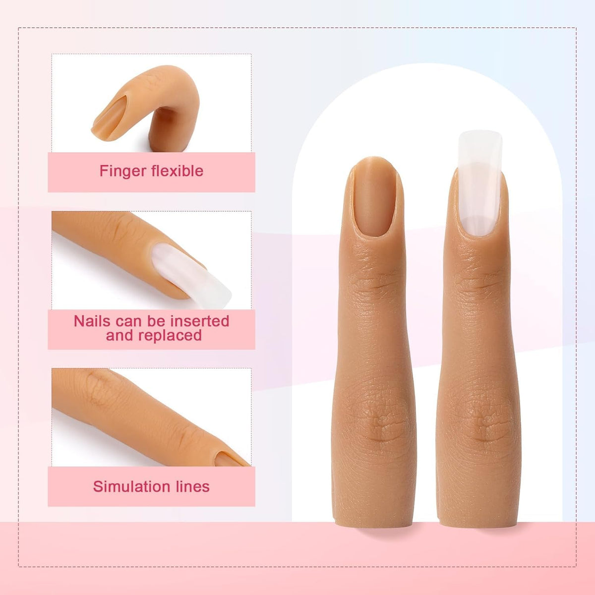NAILWIND Silicone Practice Fingers for Acrylic Nails, Soft Nail Training Model Practice Finger, Flexible Nail Mannequin Finger for DIY Nails Practice, Including 20pcs Tips - Image 6