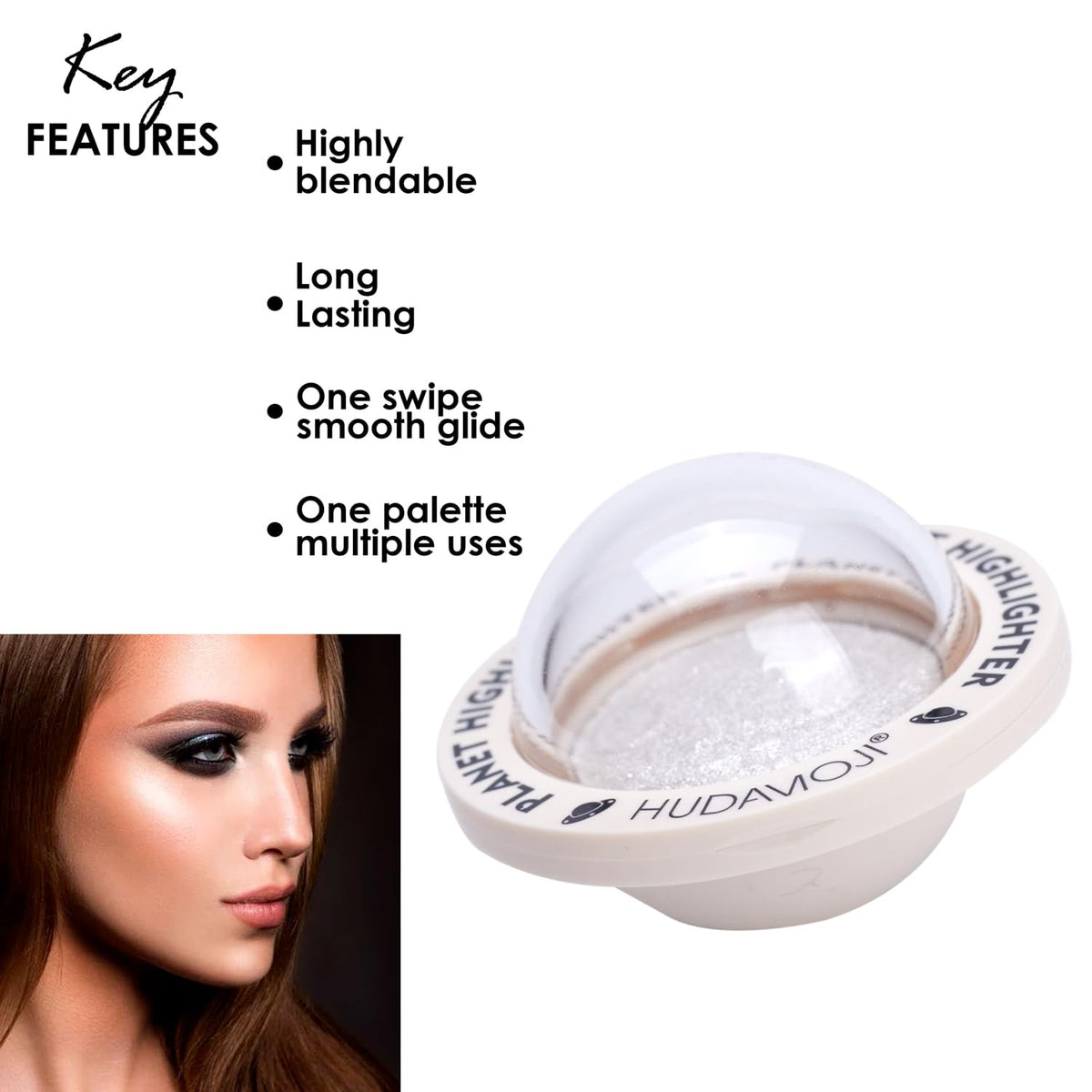 HUDAMOJI Planet Highlighter Collection, 4 Shimmering Shades, Cream Formula (white, 5g) - Image 3