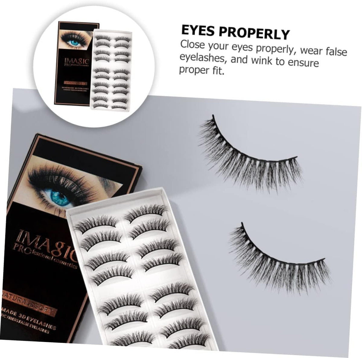 Imagic PROfessional Synthetic Fibers False Eyelashes, Natural & soft 100% Handmade 3D Eyelashes Pack 10 Pairs of 1 box - Image 5