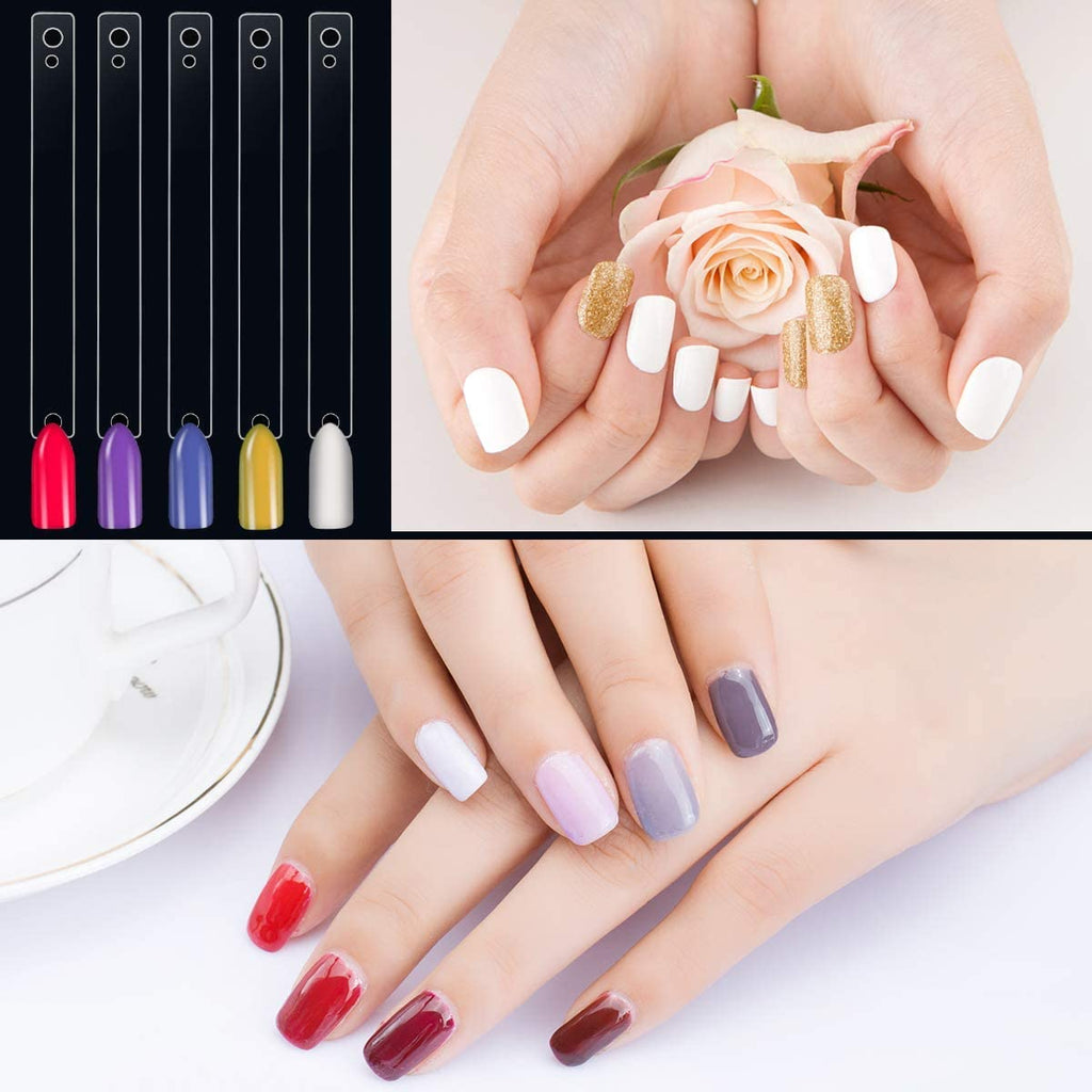 COSLUXE Fan-shaped Nail Art Tips Display Polish Board Display Practice Sticks Tool with Metal Screw Split Ring Holder (Clear, 50 Pcs set) - Image 6