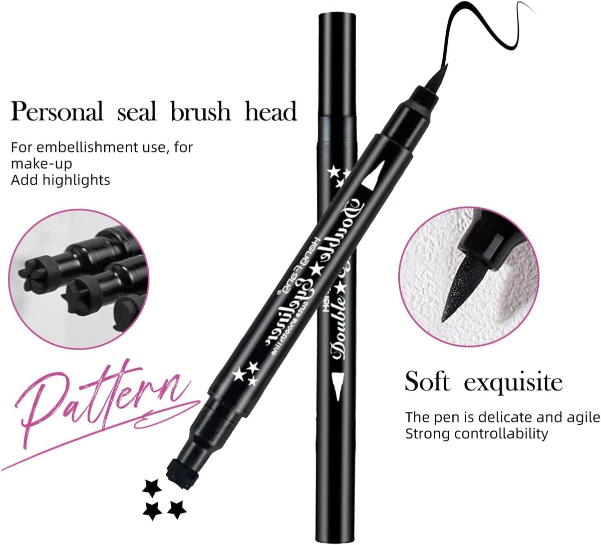 HUDAMOJI Pencil Semi-Matte Eyeliner Stamp Wingliner, Dual-Ended, Waterproof Heart & Star Shape Stamps Tattoo Eyeliners Makeup Tools For Women Girl, 2 - Pcs, Black - Image 2