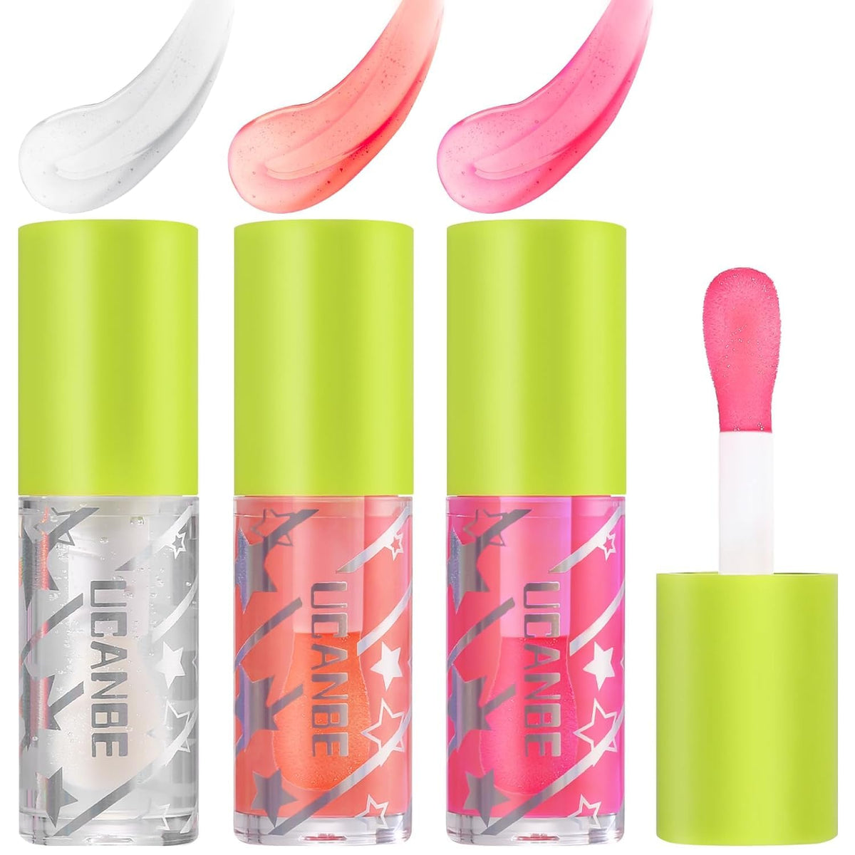 COSLUXE UCANBE 3 Color Hydrating Lip Glow Oil - Natural Plumping Lip Oil,Luxurious Non-Sticky Mositurizing Lip Top Gloss for All-Day Wear and Comfort (01- Clear/Cinnamon/Cherry)