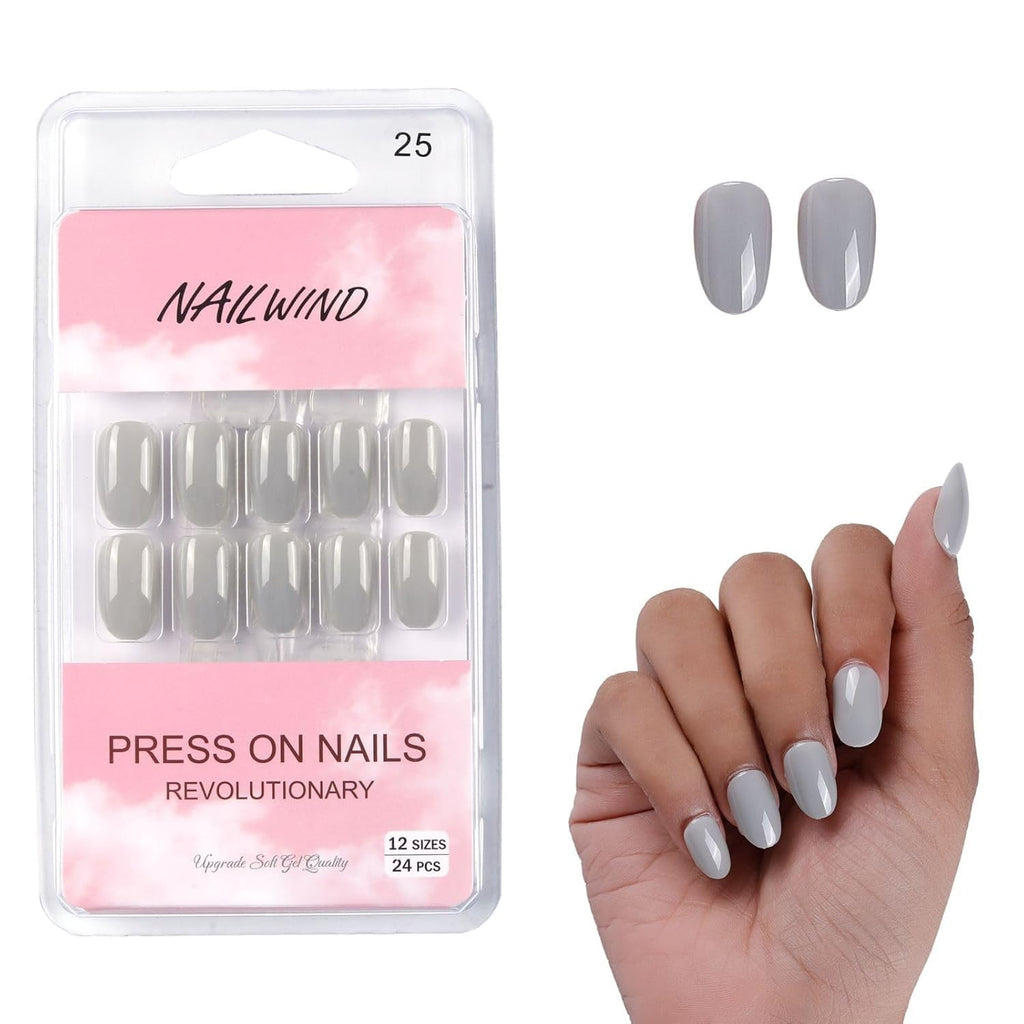 NAILWIND 24pcs Press on Nails | Natural French Short False Nails | Acrylic Full Cover Nails | Natural Fake Nails Delicate & Comfortable for Women and Girls (V-25) - Image 2