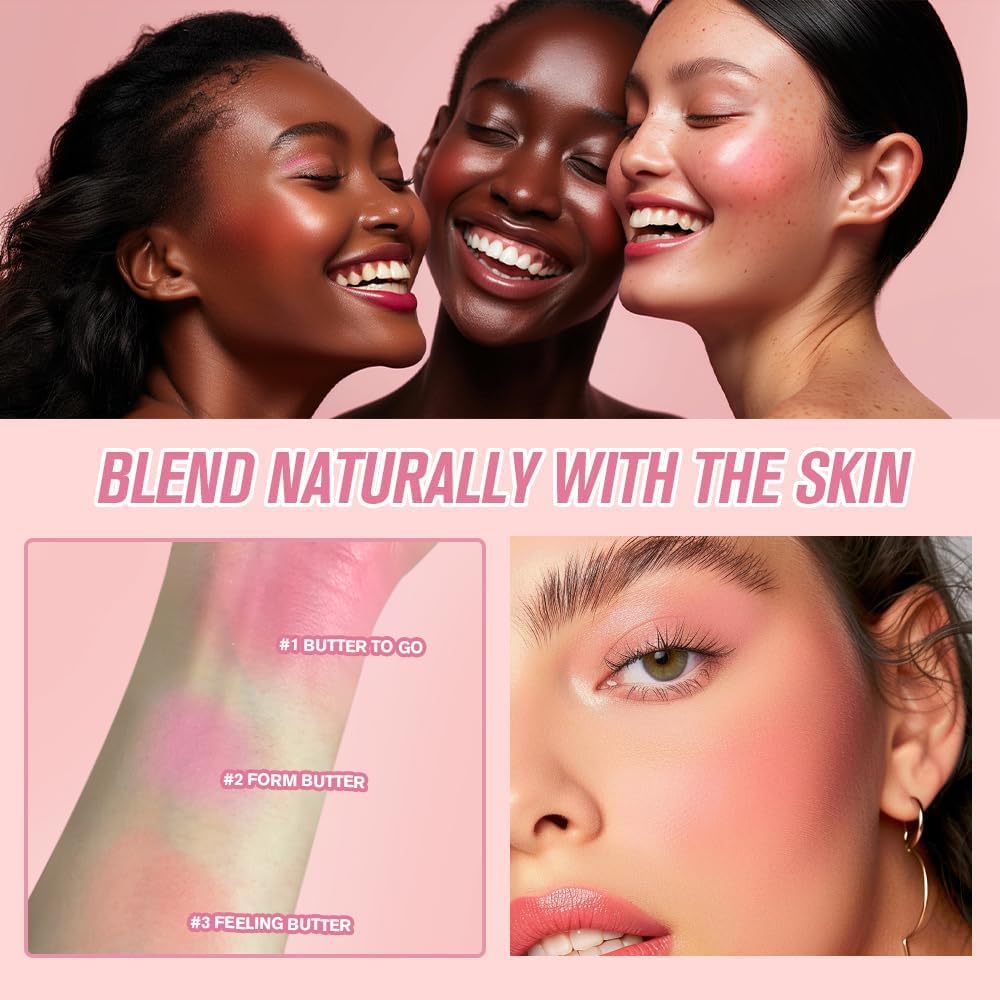 HUDAMOJI Matte Butter Blush Powder | Face Powder Blush for Long-lasting | High Color Rendering and Waterproof Makeup | Up to 12h Wear (01) - Image 5
