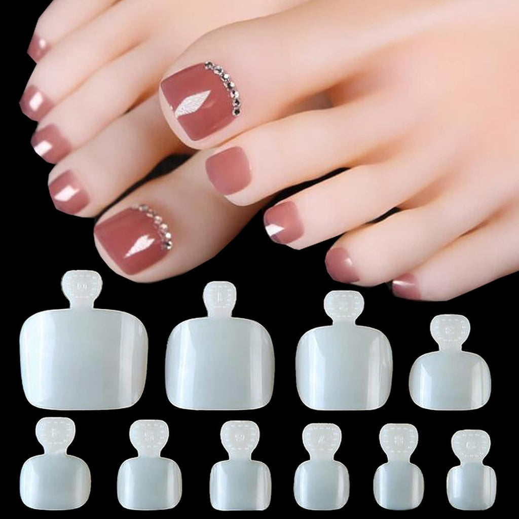 NAILWIND Fake Toenail Tips, 500PCS False Nails Artificial, DIY False Toe Nails Fake Nails for Nail Art - NATURAL Toenail Tips for Woman DIY False Toenails Kit Pedicure at Home