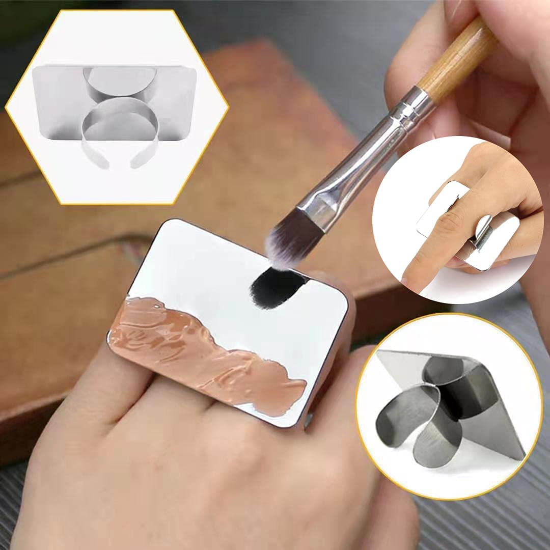 COSLUXE Professional 2Pcs Cosmetic Mixing Makeup Palette Spatula Makeup Artist Tool Mini Ring Palette, Beauty Salon Color Cream Mixing Palette With A Spatula Makeup Nail Art Palette (SET-A) - Image 5