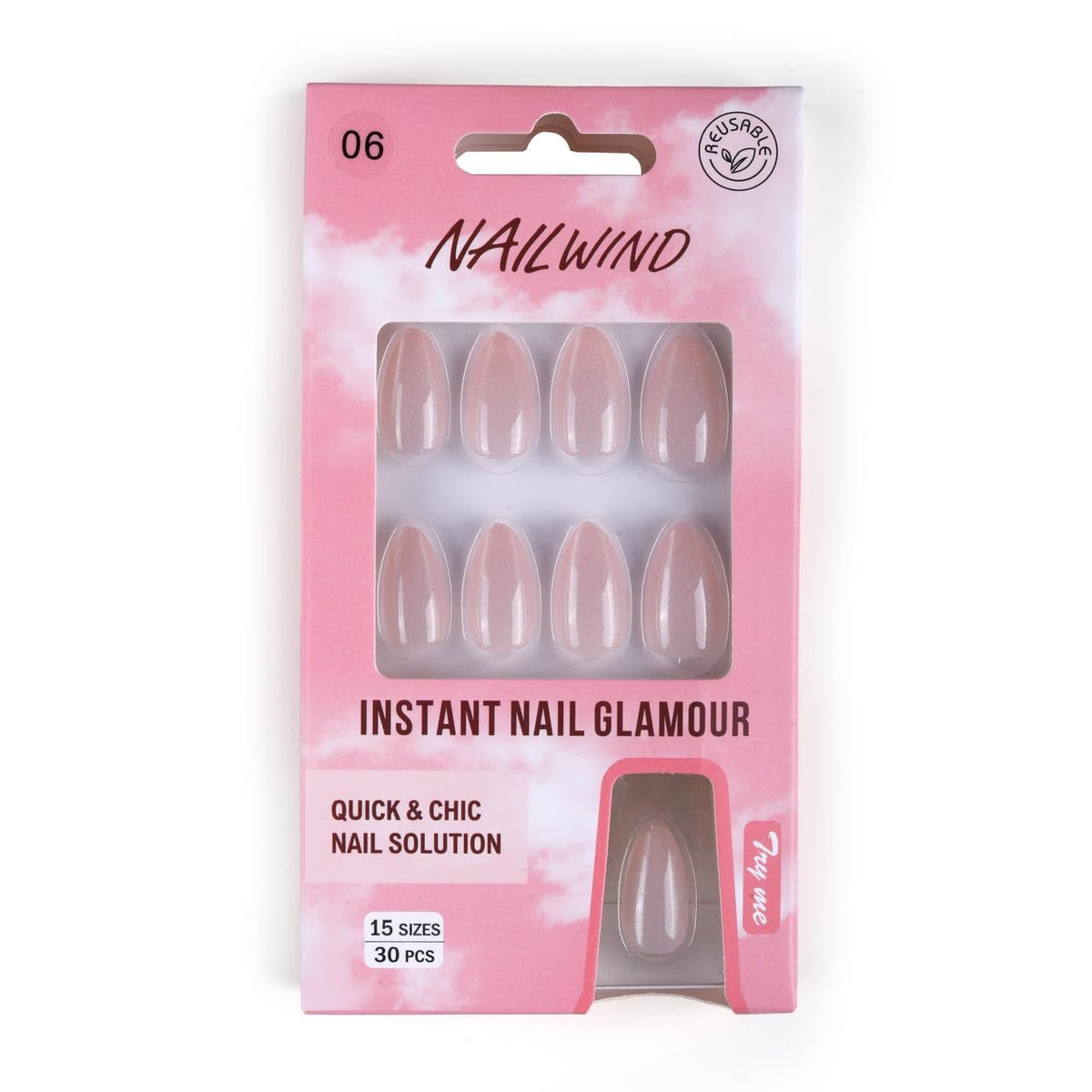 NAILWIND 30Pcs Short Almond chrome & Cat eye Nails, Press On Nails, Soft Gel Mirror Designs Glossy Nail's with Nail Glue, Reusable Glue On in 15 Sizes - 30PCS Stick On Nail Kit, Acrylic Nail for Women 06 - Glass nude, - Image 4