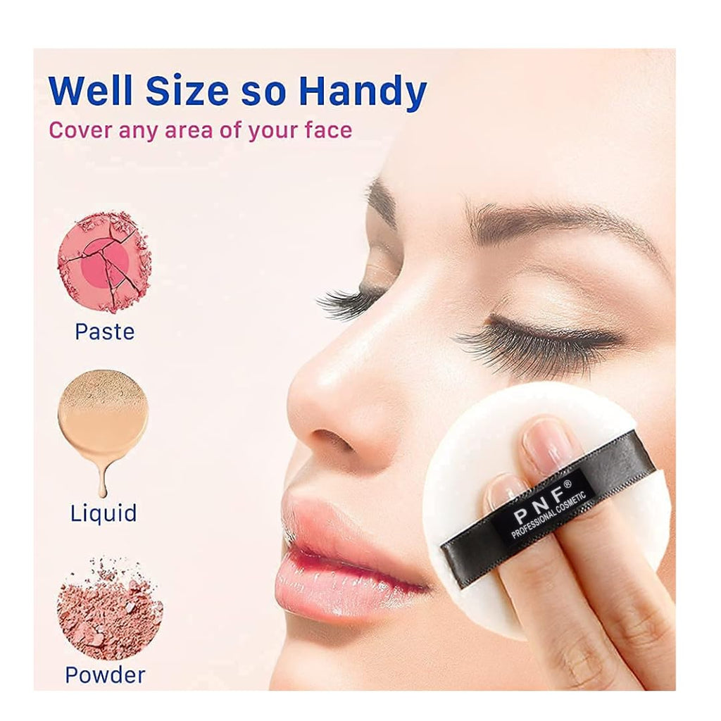 PNF PROFESSIONAL Makeup Powder Puff with Strap | Ultra Soft Washable | Pure Cotton Round Makeup Puff | for Loose Powder Mineral Powder for Woman Girl, Small Size WHITE, 1 PCS - Image 7