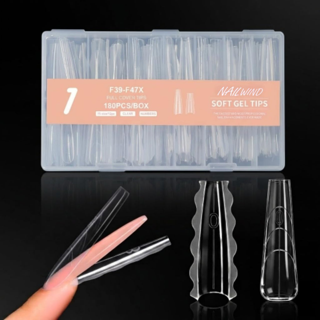 NAILWIND 180 PCS Sandwich Nail Dual Forms, Nail Extension Kit for Beginner & Professional, 15 Sizes /12pc Dual Form for Polygel and Builder Gel, Salon and Home DIY Nail Art Tools (1 - F39 - F47X)