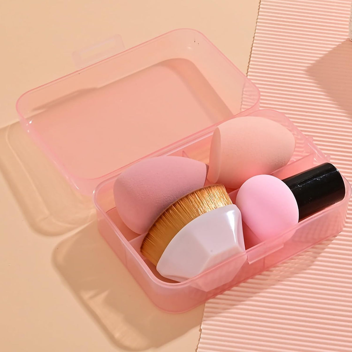COSLUXE 4Pcs Makeup Sponges Set With Storage Jar, 2 Blenders, 1 Foundation Brush With 1 Mushroom Head Sponge Cushions For Liquid, Cream & Powder, Multicolor Makeup Sponge Set for All types Of Skin - Image 3