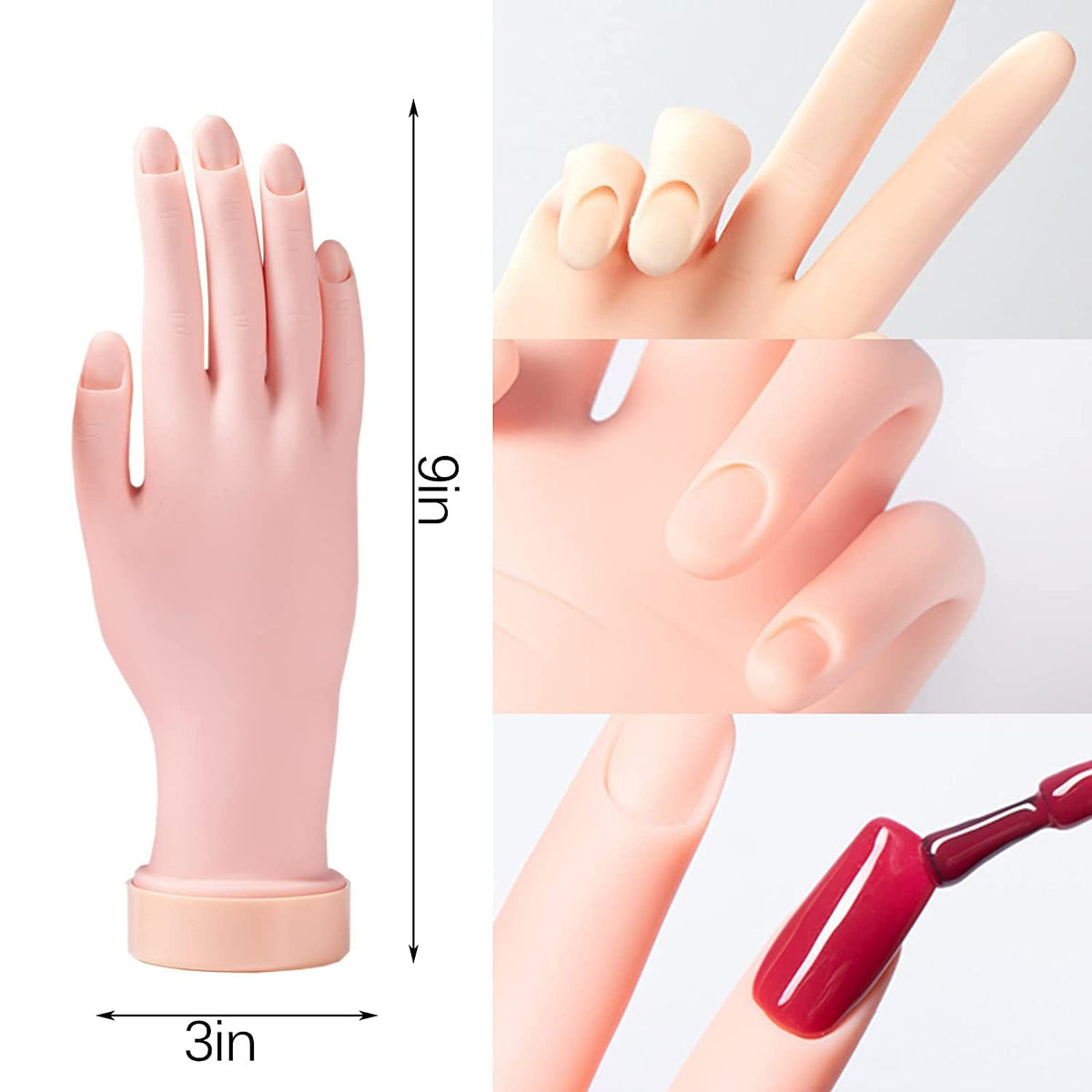 NAILWIND Practice Hand for Acrylic Nails, Fake Nail Hand Practice, Flexible Bendable Mannequin Rubber Hand, Manicure Hands Nails Art Hand Training Hand for Nail Practice 1-Pcs - Image 7