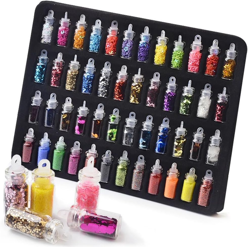 NAILWIND 48 in 1 Set of 3D Nail Art Glitter Bottle Acrylic Rhinestone Decoration Kit, 3D Nail Art,3D Glitter Set of Nail Nail Art Tool for Nail Decoration Multicolour - Set of 48 Bottles - Image 7