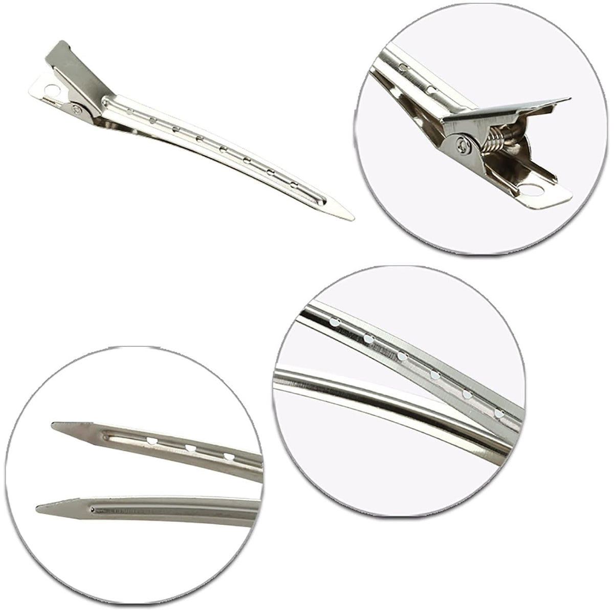 Cosluxe Professional Salon Hair Styling Steel Silver Section Clips Duck Bill Clips, 3.5 Rustproof Metall Clips With Holes For Hair Styling, Hair Coloring For Women, Silver (Pack Of 12) - Image 5