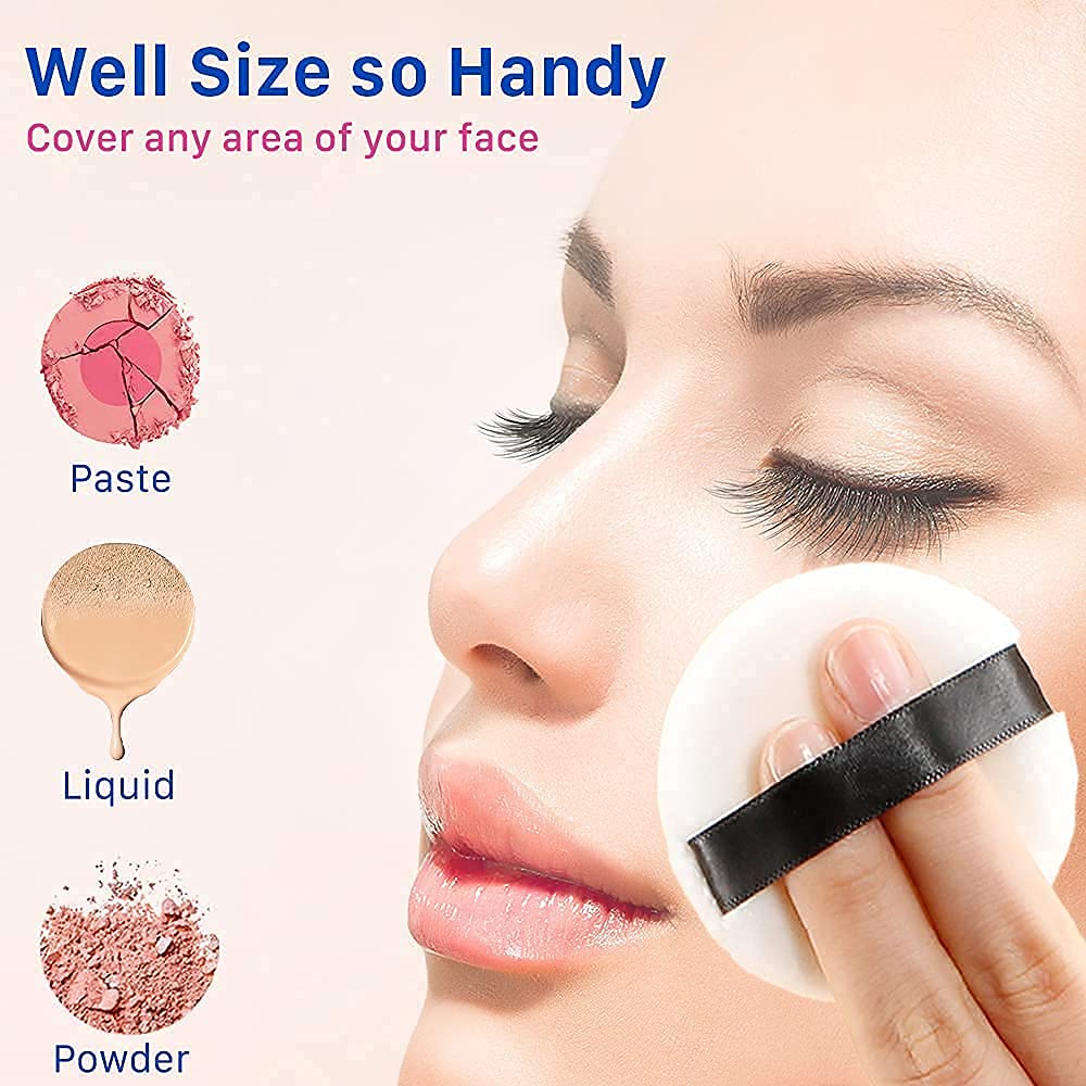 Cosluxe Pro Powder Puff, 3 pcs Ultra Soft Washable Velour Fluffy Body Powder Puffs with Ribbon, Pure Cotton Round Makeup Puff, for Loose Powder Mineral Powder Body Powder, for women White Mini - Image 3