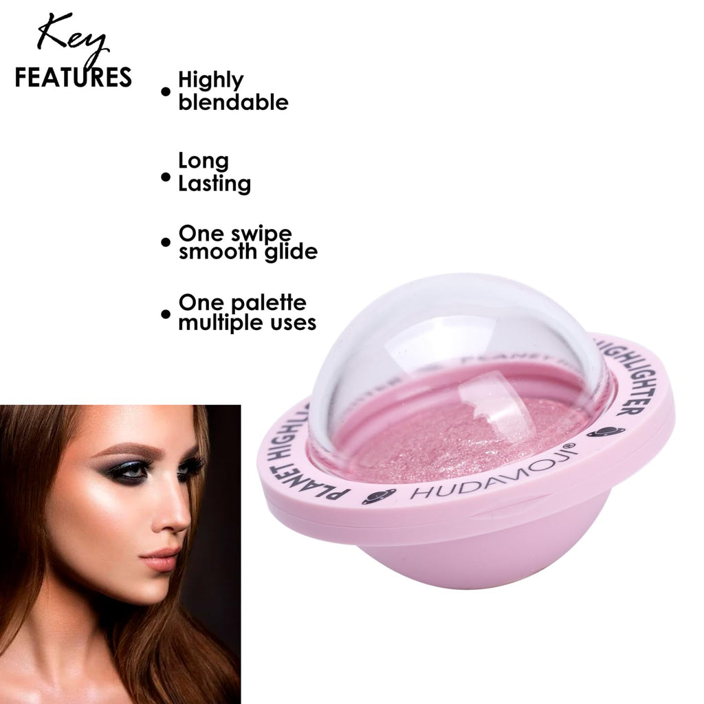 HUDAMOJI Planet Highlighter Collection, 4 Shimmering Shades, Cream Formula (pink, 5g) - Image 4