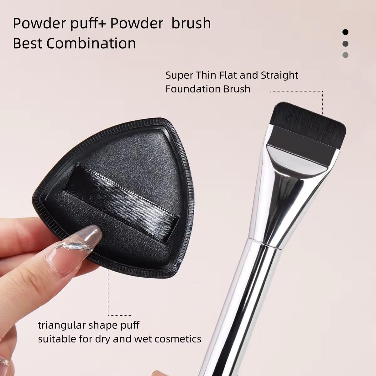 COSLUXE Flat Foundation Brush, 2 Pcs Triangle Makeup Powder Puff, 1 Pcs Flat Head Foundation Brush for Liquid Makeup, Foundations Brush Set for Liquid, Cream Foundation Concealer Brushes - Image 3