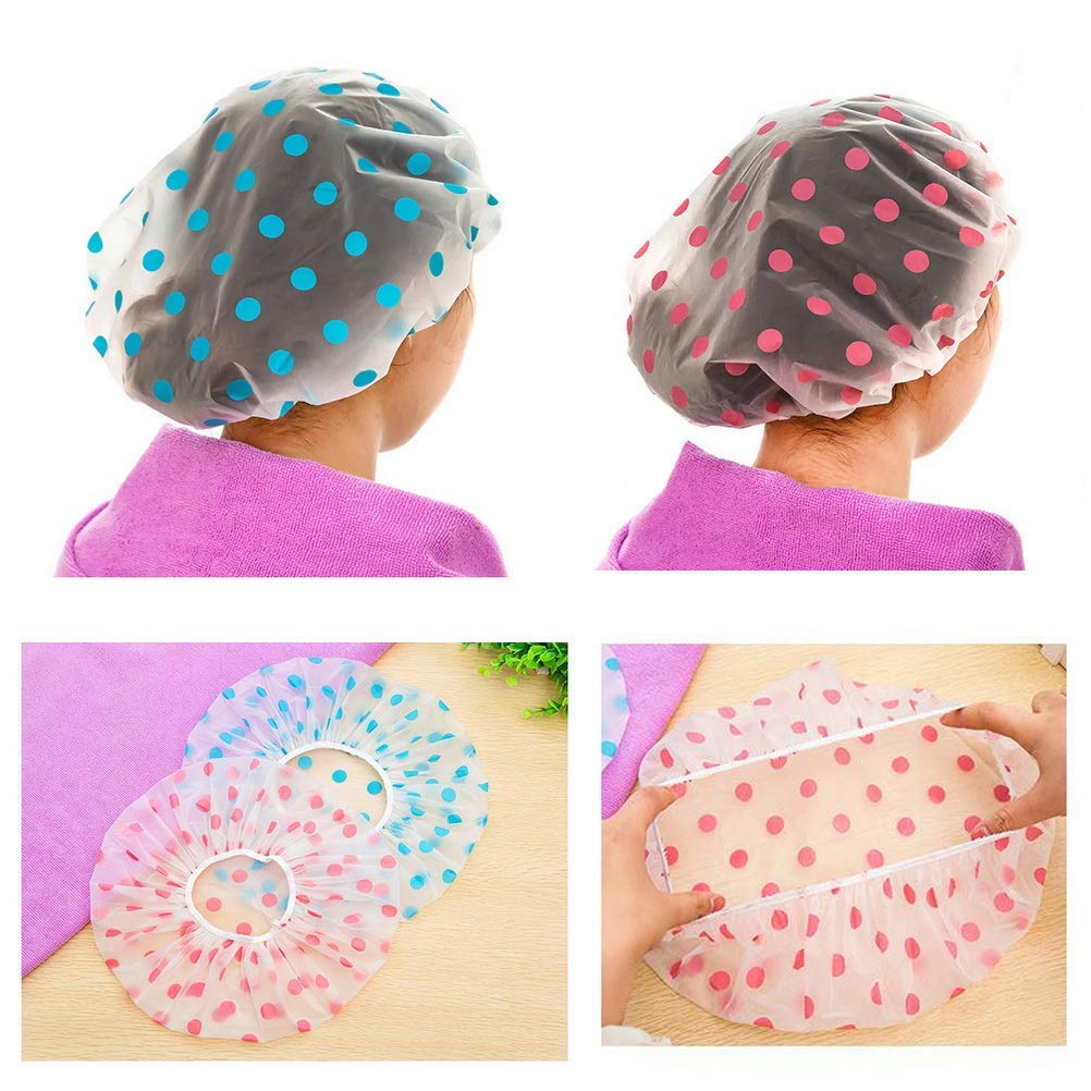 Cosluxe Shower Caps, 3 Pcs Waterproof Bath Caps Plastic Reusable Shower Caps Elastic Band Bath Hair Hat for Women Men Kids - Image 8
