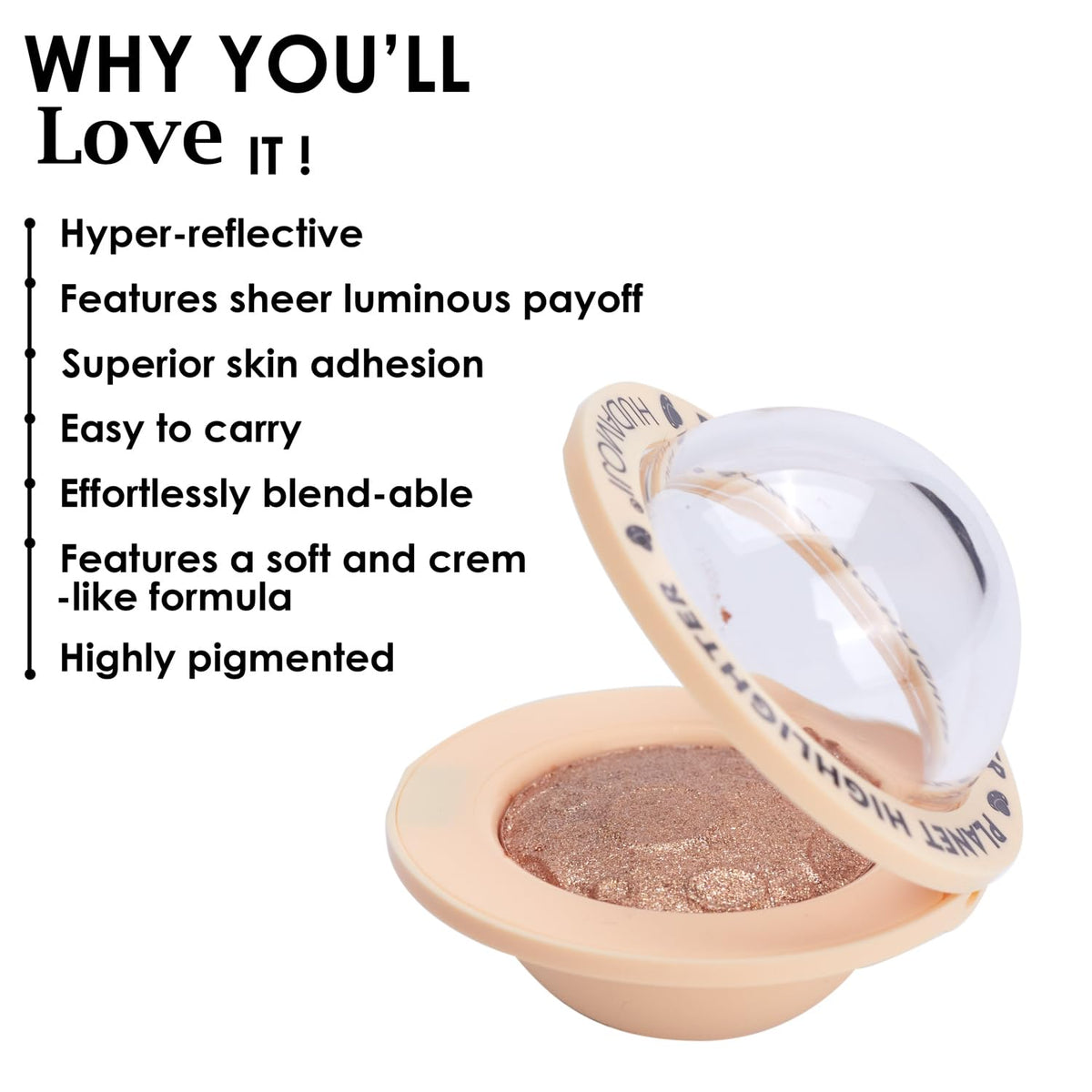 HUDAMOJI Planet Highlighter Collection, 4 Shimmering Shades, Cream Formula (gold, 5g) - Image 4