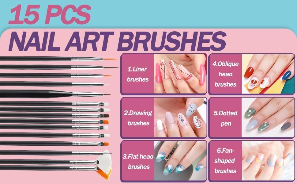 NAILWIND 31pcs Nail Art Brushes,Nail Art Tool Set,Nail Dotting Tools,Nail Dust Brush,Striping Nail Art Brushes for Long Lines,Nail Drawing Pen For Nail Design.,Nail Art Design Tools - Image 9
