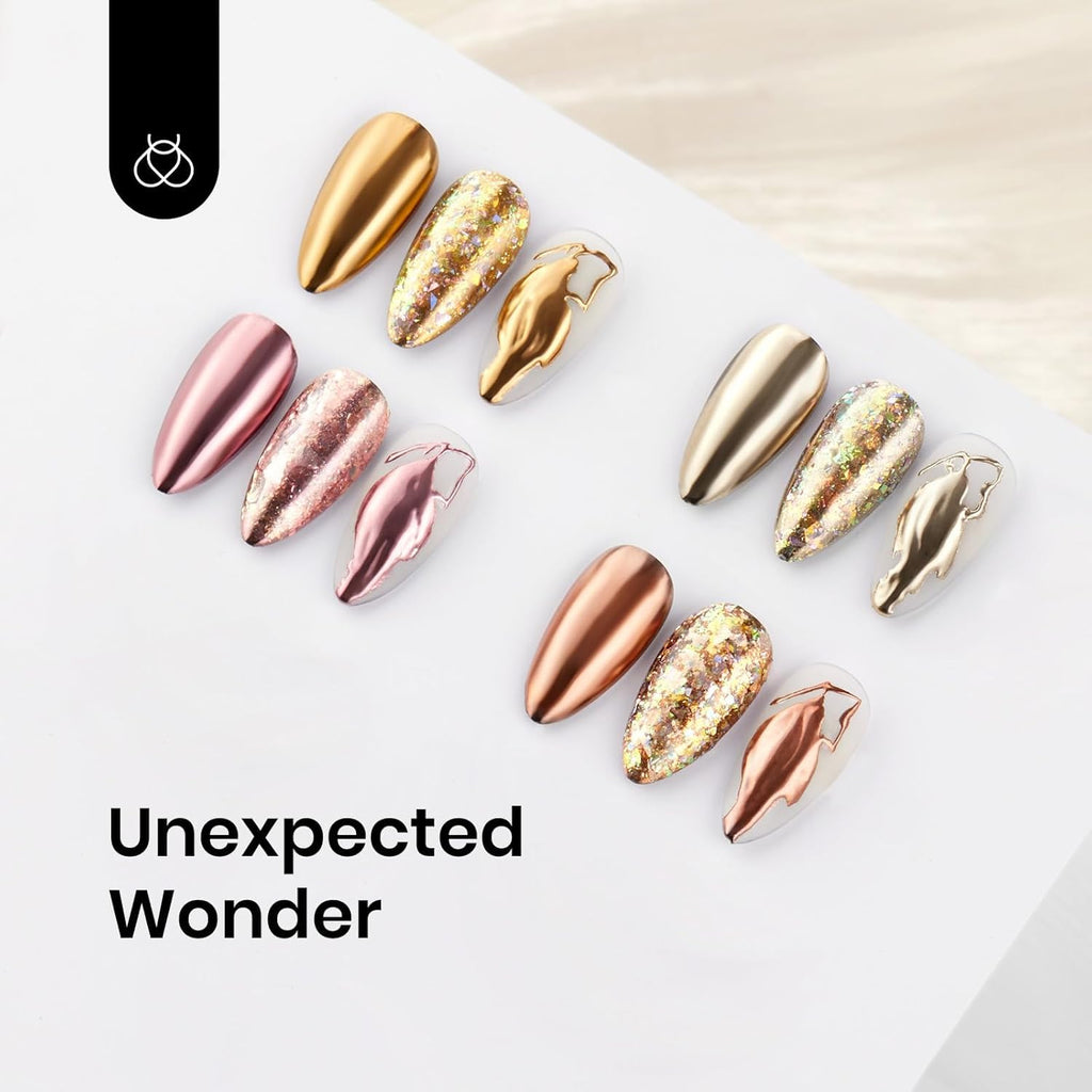 NAILWIND Chrome Nail Powder | Mirror Effect Chrome Powder for Nails Glitter Long Lasting | Pearl Aurora Mermaid Nail Powder | Holo Pigment Nail Art DIY Design Decorattion (Gold, 4 PCS) - Image 2