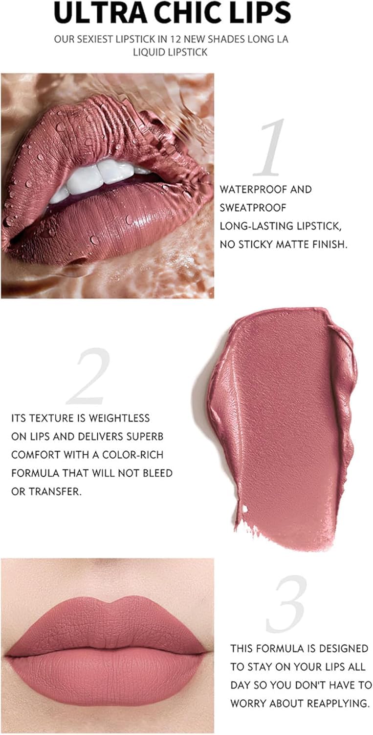 My Colors Matte Liquid Lipstick Set,12 Colors Super Stay Liquid Velvet Lipstick, Waterproof Long Lasting Lip Gloss Set, for Women Girl - Image 4