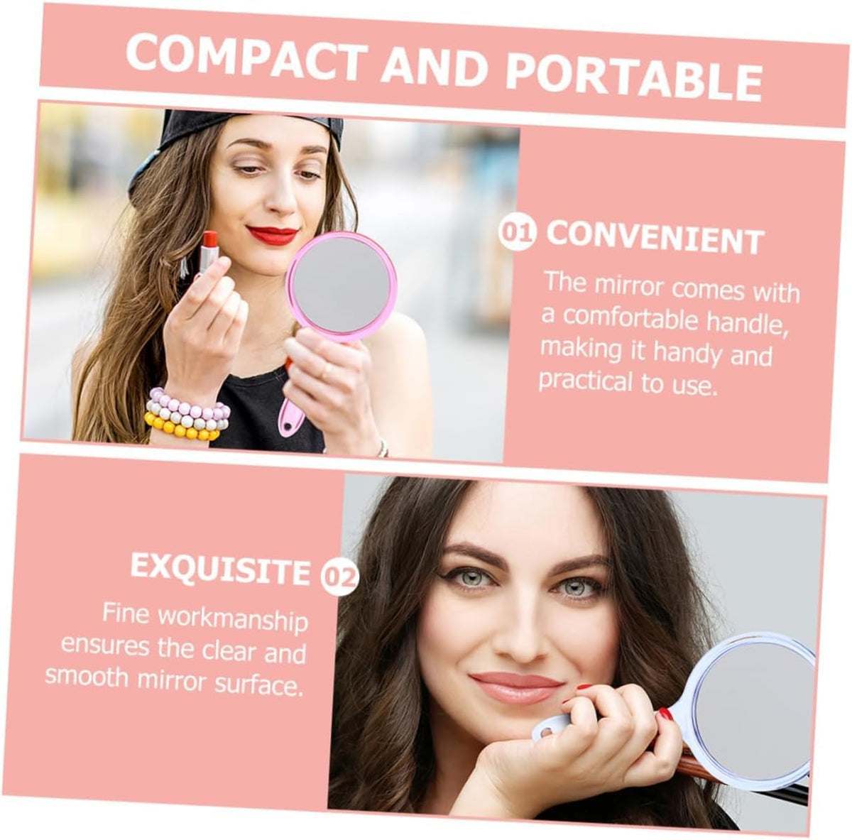 COSLUXE Double-Sided Handheld Mirror, 1X/3X Magnifying Mirror, Makeup Mirror with Handle Mirrors Rounded Shape (Multicoloured, Small Medium Large) - Image 5