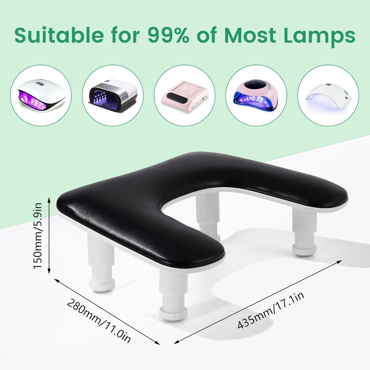 NAILWIND Big Arm Rest for Nails Tech | 2nd Generation U-Shaped Manicure Nail Arm Rest Stand Height Adjustable Armrest Microfiber PU Leather Hand Rest Pillow for Acrylic Nails (Black) - Image 4