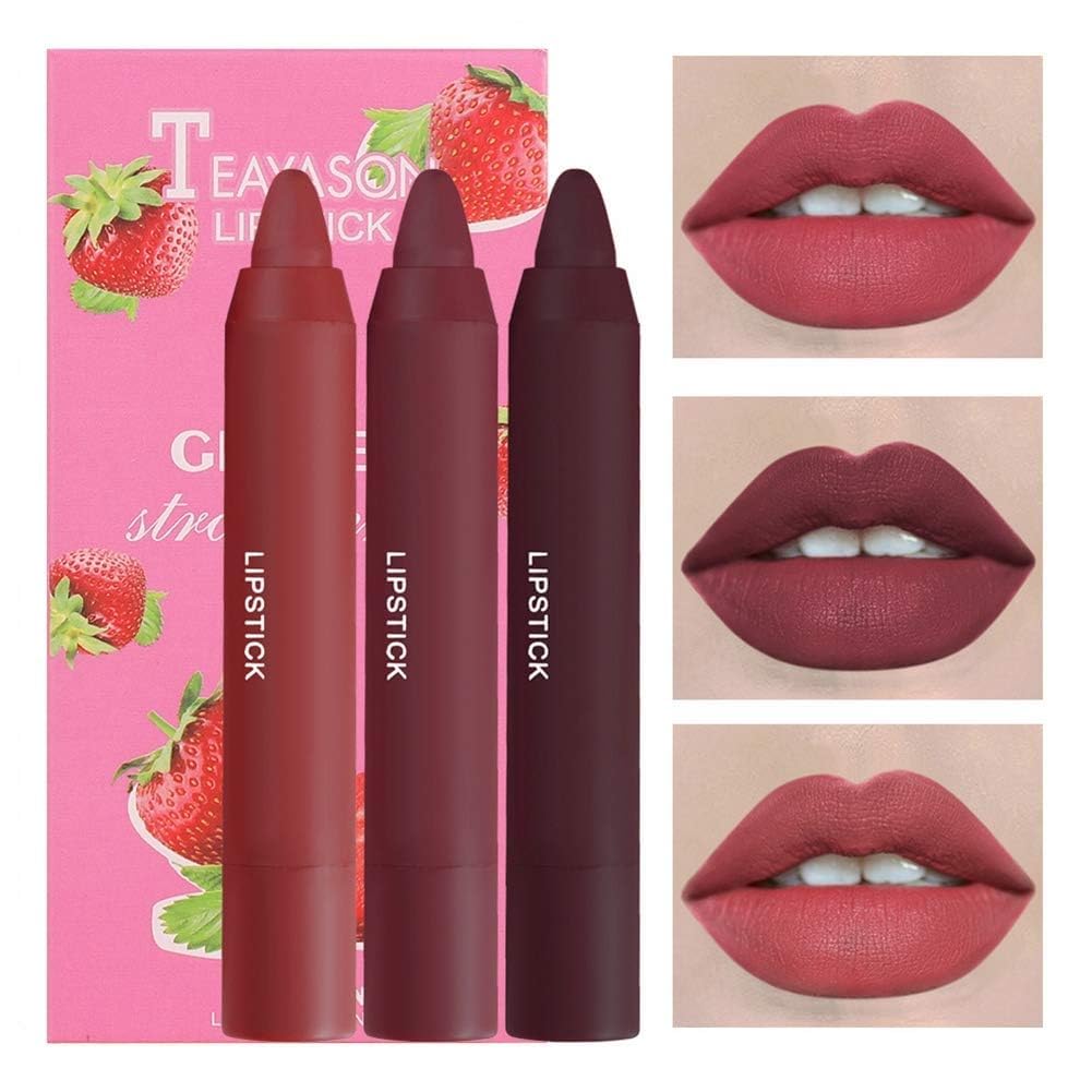 My Colors 3 Colors Smooth Matte Crayon Lipstick Set, Long Lasting Matte Waterproof Not Fade Cream Lipstick Lip Makeup for Women (D - Strawberry) - Image 7