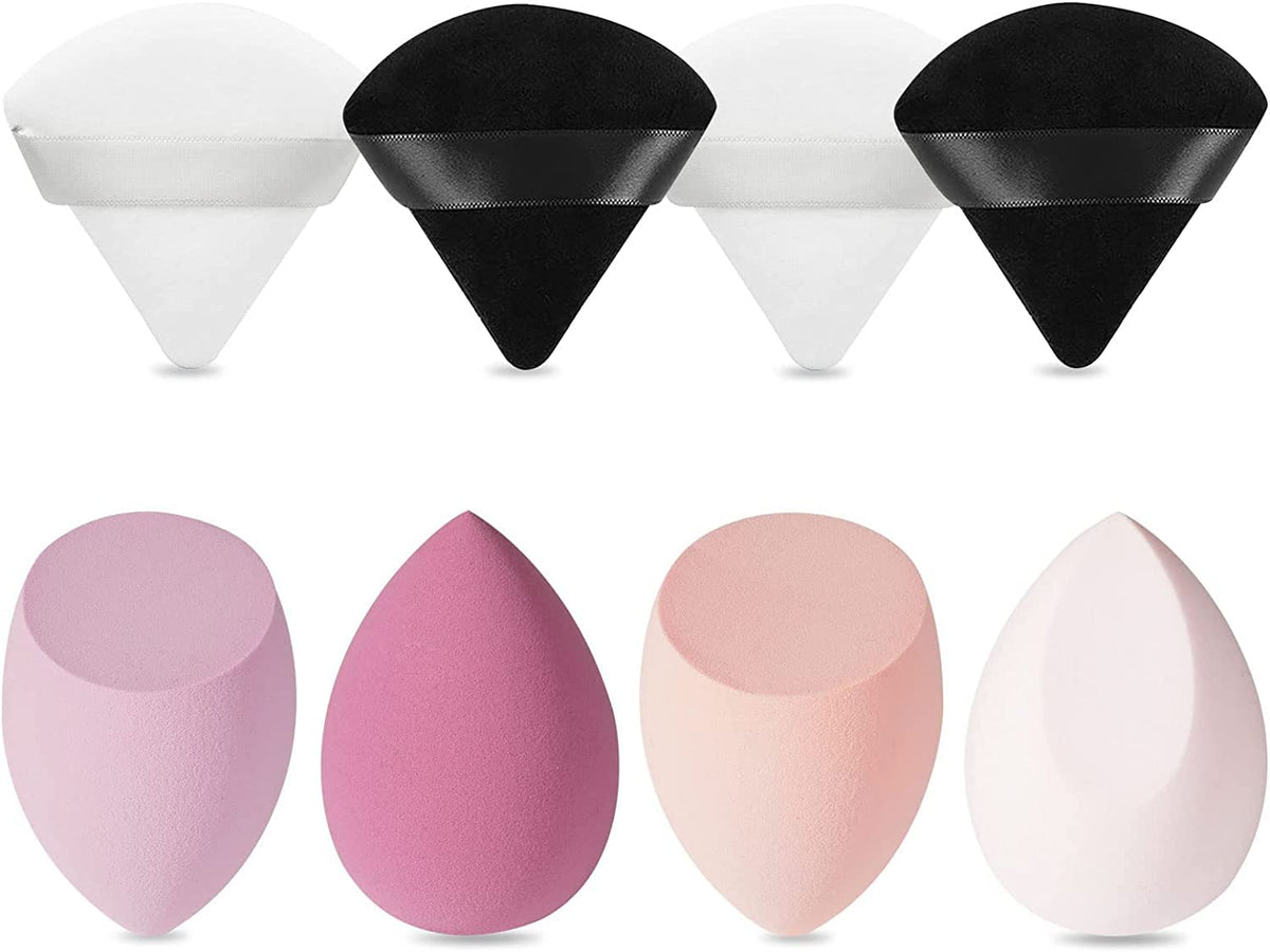 COSLUXE 4 Pcs Makeup Sponge Beauty Blender with Egg Case with 4 Pcs Powder Puff Triangle Soft Powder Sponge Reusable Cosmetic Foundation Wet Dry Makeup Set Multi-colored