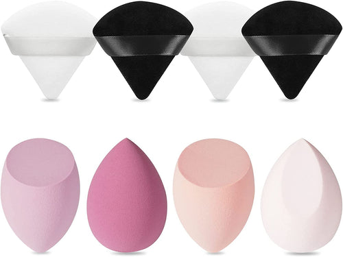 COSLUXE 4 Pcs Makeup Sponge Beauty Blender with Egg Case with 4 Pcs Powder Puff Triangle Soft Powder Sponge Reusable Cosmetic Foundation Wet Dry Makeup Set Multi-colored