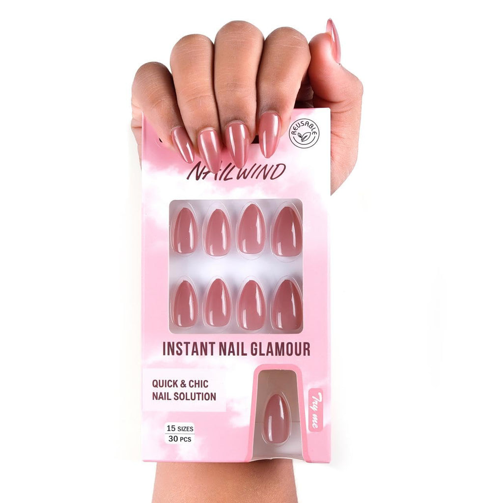 NAILWIND 30Pcs Short Almond chrome & Cat eye Nails, Press On Nails, Soft Gel Mirror Designs Glossy Nail's with Nail Glue, Reusable Glue On in 15 Sizes - 30PCS Stick On Nail Kit, Ac