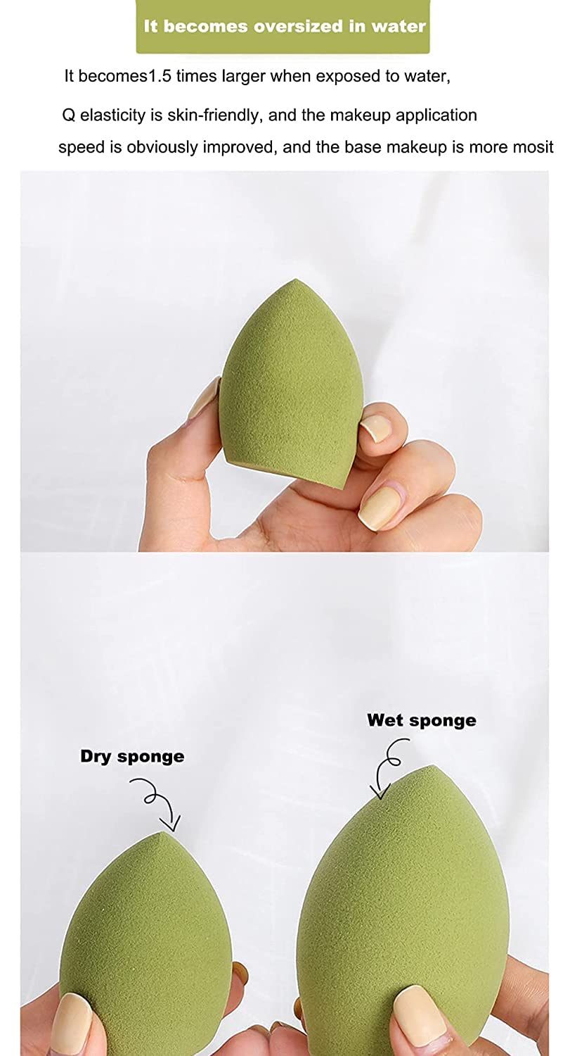 COSLUXE Makeup Sponge Set Beauty Blender with Egg Case, Soft Sponge For Liquid Foundation, Creams, and Powders?Latex Free Wet and Dry Makeup Green Series, 4 Pcs - Image 4