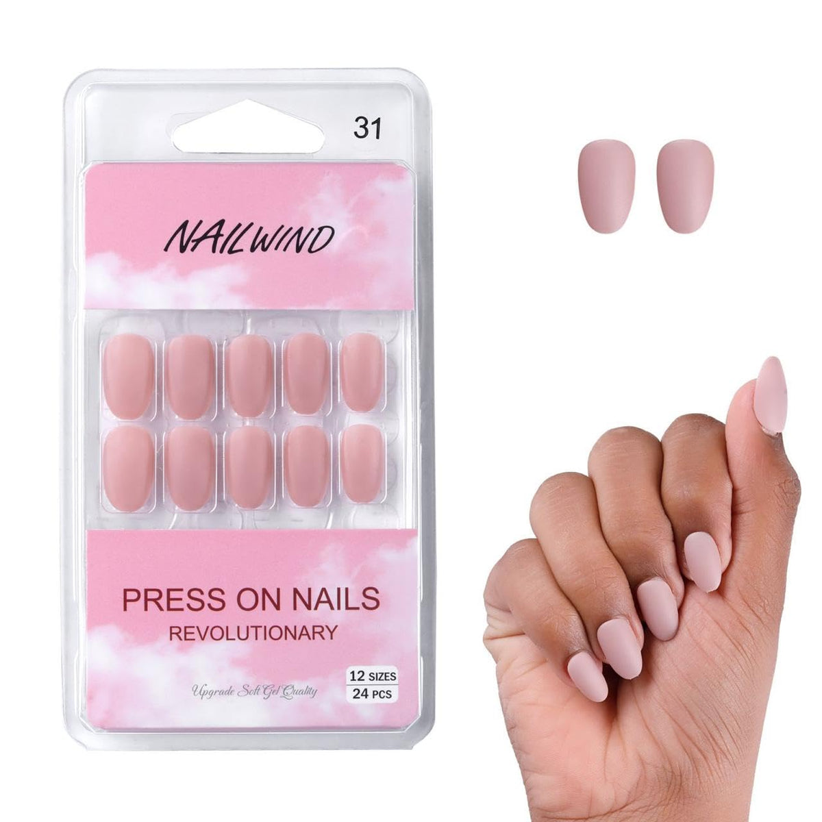 NAILWIND 24pcs Press on Nails | Matte Natural French Short False Nails | Acrylic Full Cover Nails | Natural Fake Nails Delicate & Comfortable for Women and Girls (V-31) - Image 2