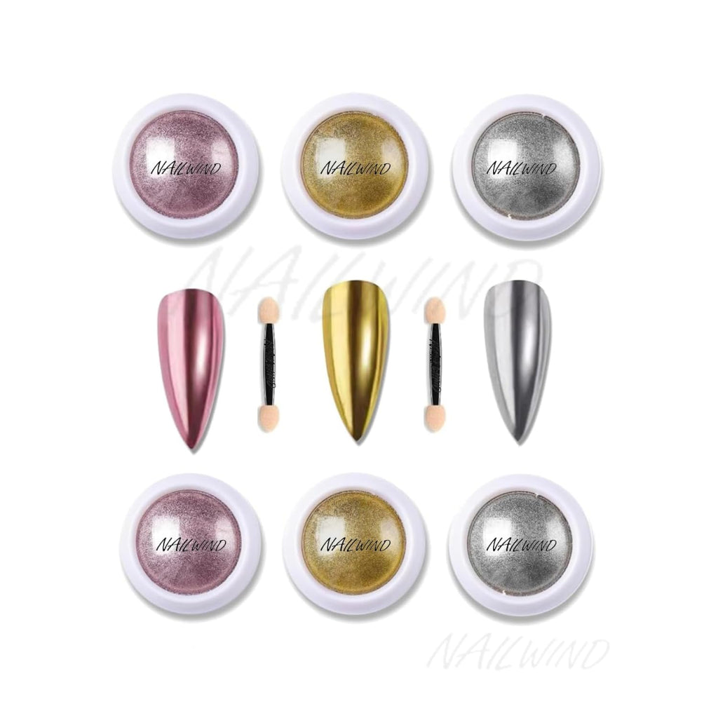 NAILWIND 3 Colors Chrome Nail Powder 6 Pcs, Mermaid Powder - Silver Rose Gold nail Chrome powders Mirror Effect - Iridescent Nail Pigment powder - Nail Art for Gel Nails - Image 8
