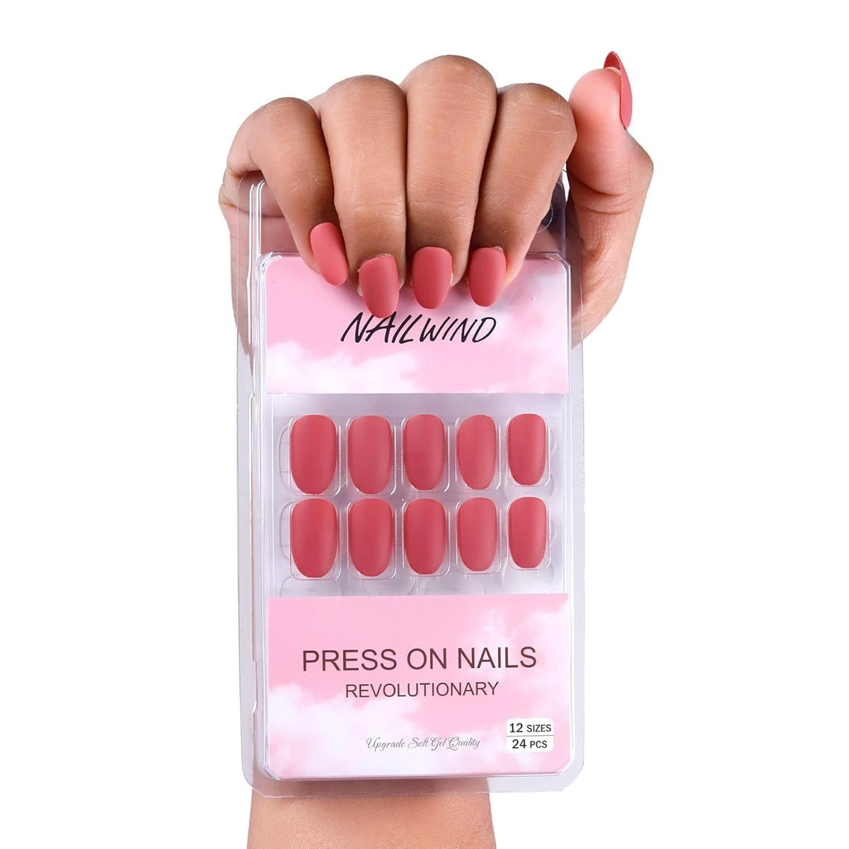 NAILWIND 24pcs Press on Nails | Matte Natural French Short False Nails | Acrylic Full Cover Nails | Natural Fake Nails Delicate & Comfortable for Women and Girls (V-37)