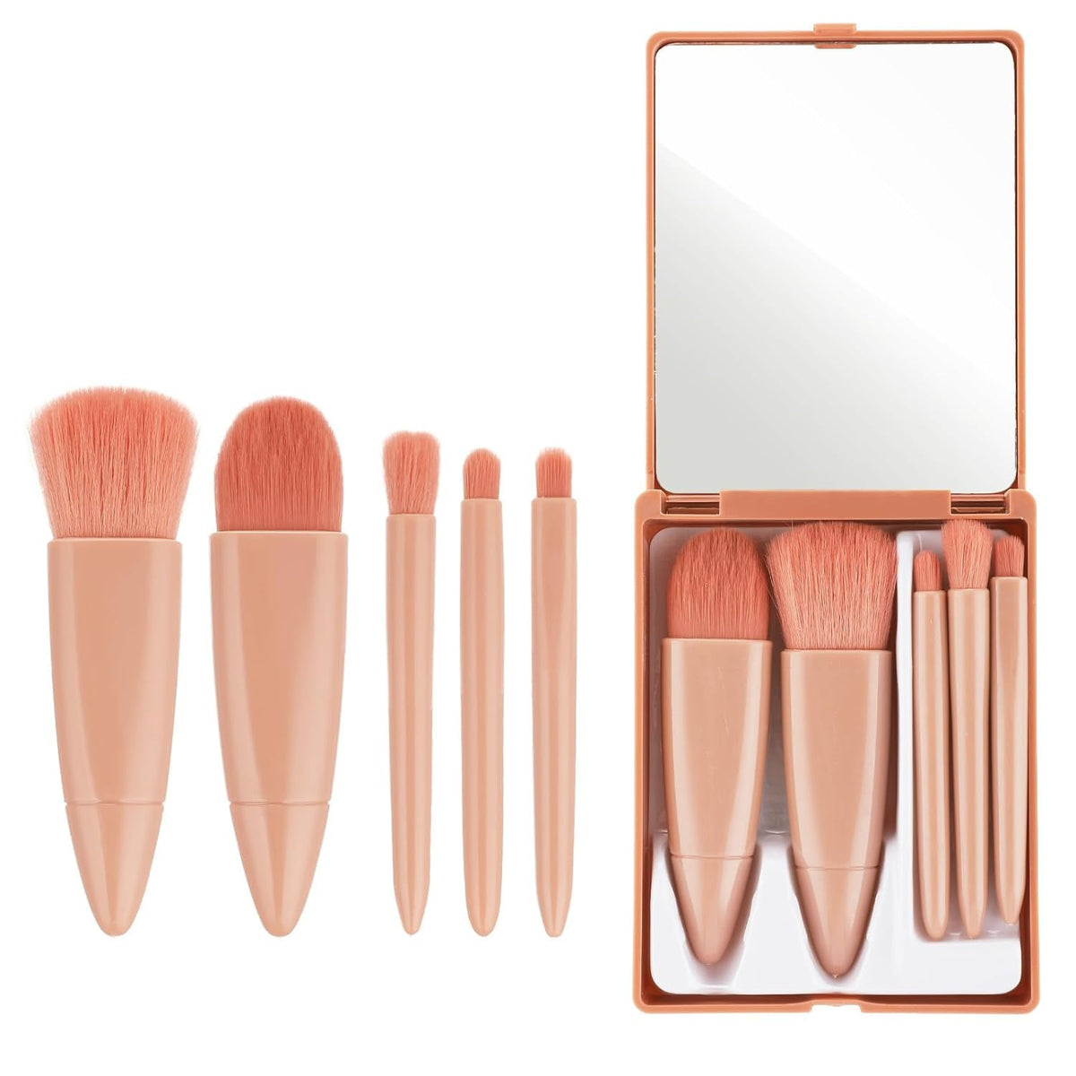 COSLUXE 5 Piece Mini Makeup Brushes Set, Travel Small Makeup Brushes with Brush Case Built-in Mirror, Portable Cosmetics Brushes for Eyeshadow, Powder, Foundation, Blush - Multicolored for Women, Girls & Teens - Image 4