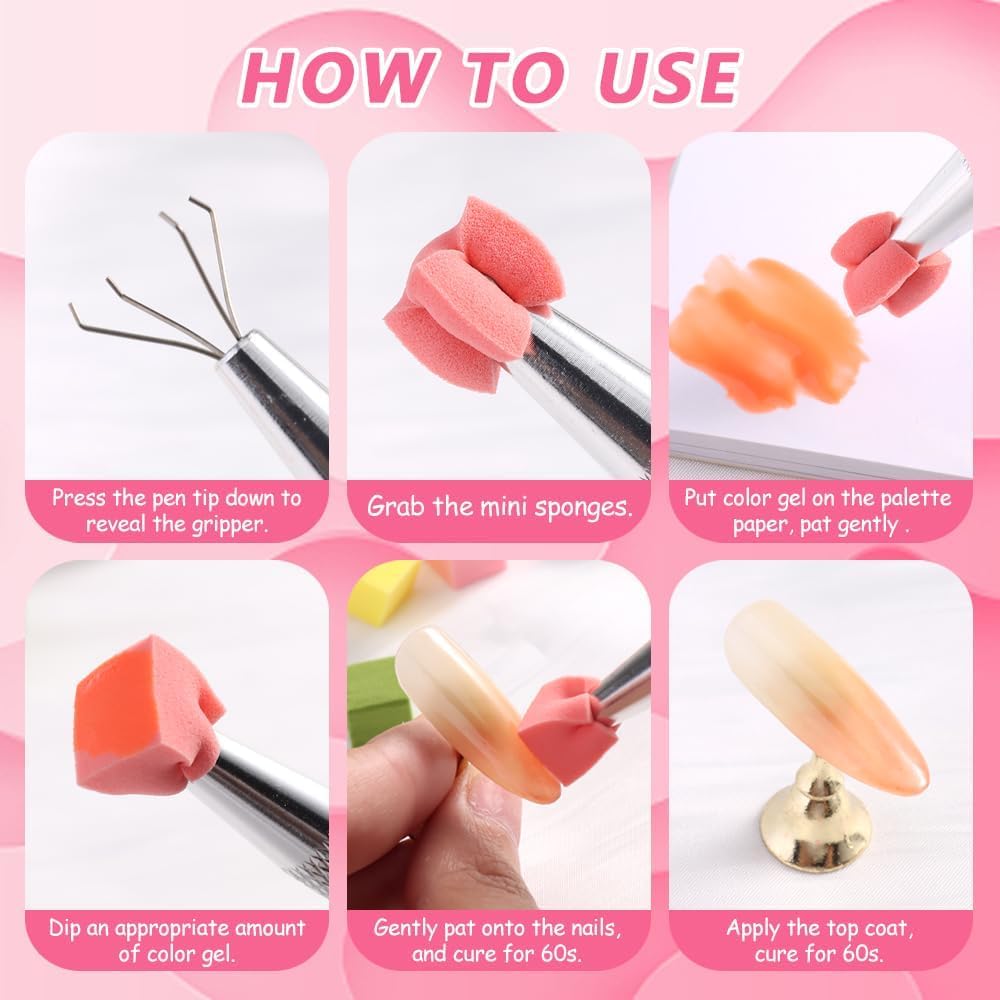 NAILWIND Nail Sponge 1 Metal Grabber with Mini Replaceable Nail Sponges Blocks for Ombre Nail Art, Stamping Tools Nail Art Tools Nail (180 Pcs) - Image 5