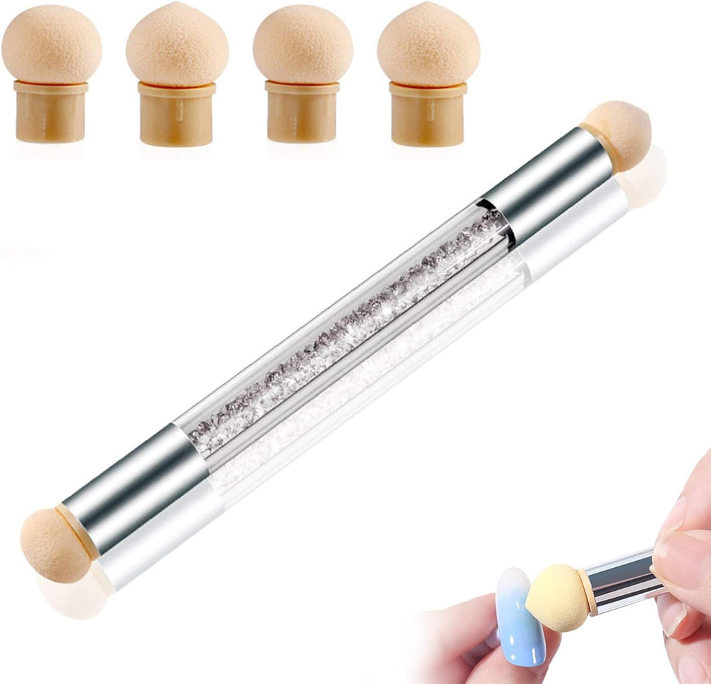 NAILWIND Nail Sponges for Ombre, Nail Art Sponge, Nail Art Tool Pen Dual Head Nail Sponge Brush Picking Dotting Gradient Ombre Nail Pen Brush with 4 Replacement Heads