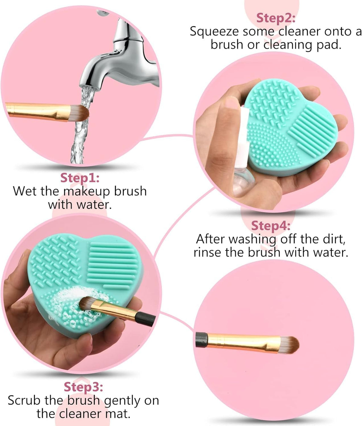 COSLUXE Brush Cleaning Mat, Silicone Makeup Cleaning Brush Scrubber Mat Portable Washing Tool Cosmetic Brush Cleaner (Heart Shaped 1) - Image 5