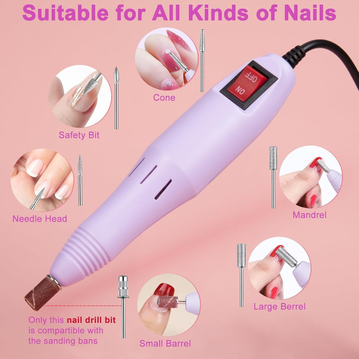 NAILWIND Professional Nail Drill Machine 20000 RPM, Electric Nail Drill, Nail File Kit for Acrylic Nails, Gel Nails Glazing Nail Art Polisher Sets for Home Salon Use Nail Drill Manicure Pedicure Set - Image 9