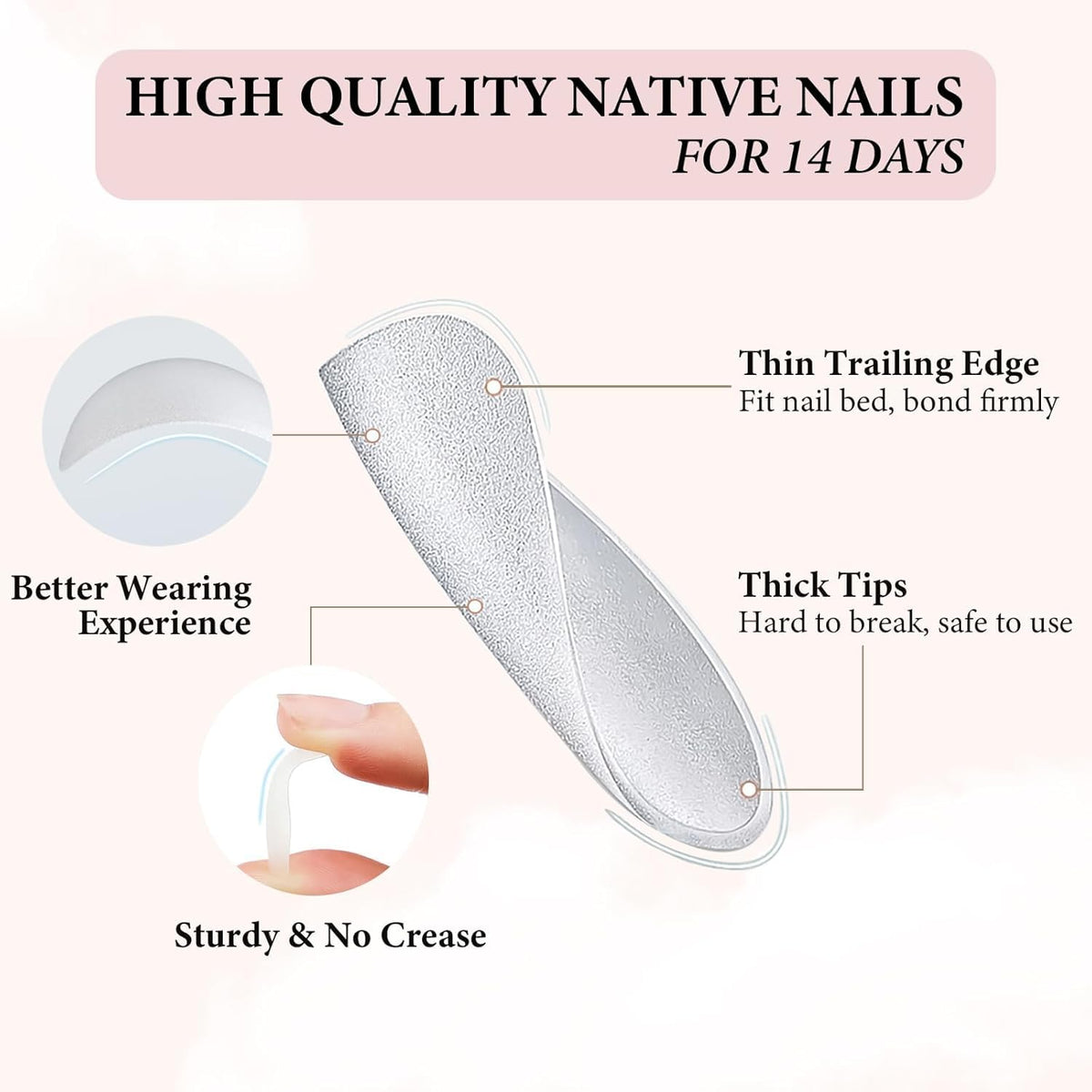 NAILWIND Almond Press On Nails Medium, Nude chrome, Short Soft Gel Mirror Designs Glossy Ombre Nails with Nail Glue, Semi-Transparent Reusable Glue On in 15 Sizes - 30PCS Stick On Nail Kit, Acrylic Nail for Women 24 - Image 8