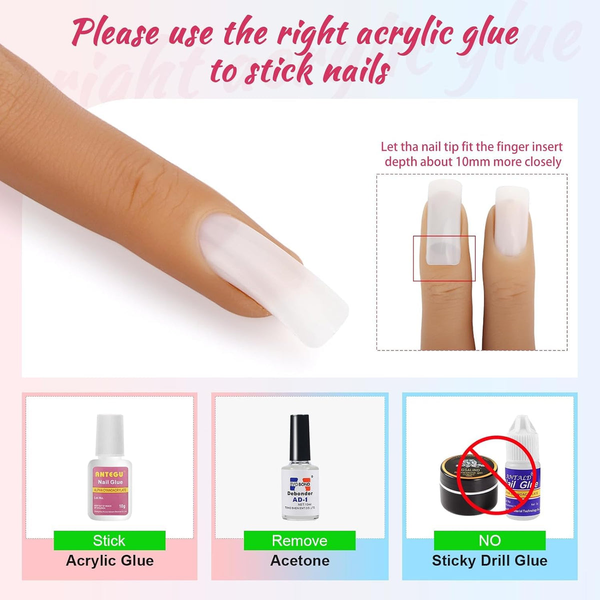 NAILWIND Silicone Practice Fingers for Acrylic Nails, Soft Nail Training Model Practice Finger, Flexible Nail Mannequin Finger for DIY Nails Practice, Including 20pcs Tips - Image 8