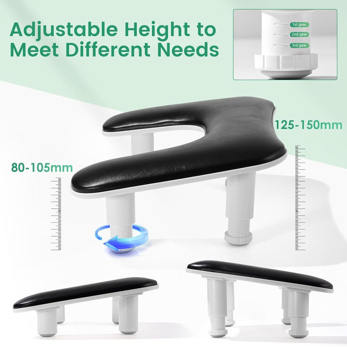 NAILWIND Big Arm Rest for Nails Tech | 2nd Generation U-Shaped Manicure Nail Arm Rest Stand Height Adjustable Armrest Microfiber PU Leather Hand Rest Pillow for Acrylic Nails (Black) - Image 3