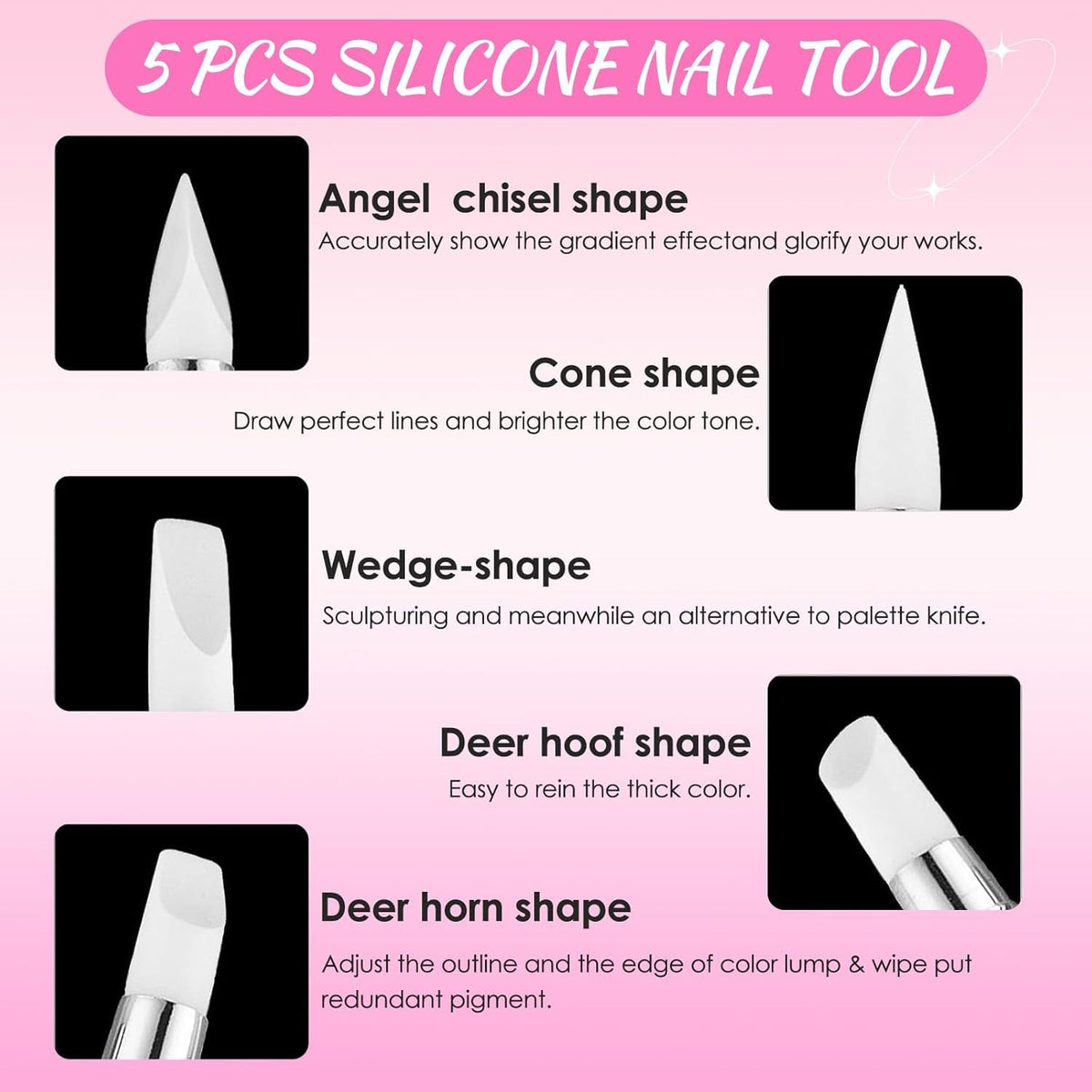 NAILWIND 5Pcs Silicone Nail Tool, Nail Dotting Tool, Nail Art Tools, Nail Art Brush, Nail Brush for Nail Art, Nail Brush for Dotting, For Nail Polish Brush Dotting Salon Tool Set - Image 3