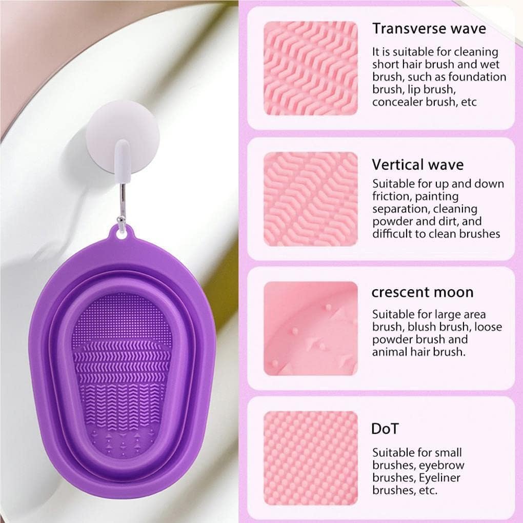 COSLUXE Makeup Brush Cleaning Mat Bowl, Soft and Durable Silicone Cosmetic Cleaner Pad, Foldable Portable Washing Tool Scrubber with 4 Textures - Multicolour Pack Of 1 - Image 8