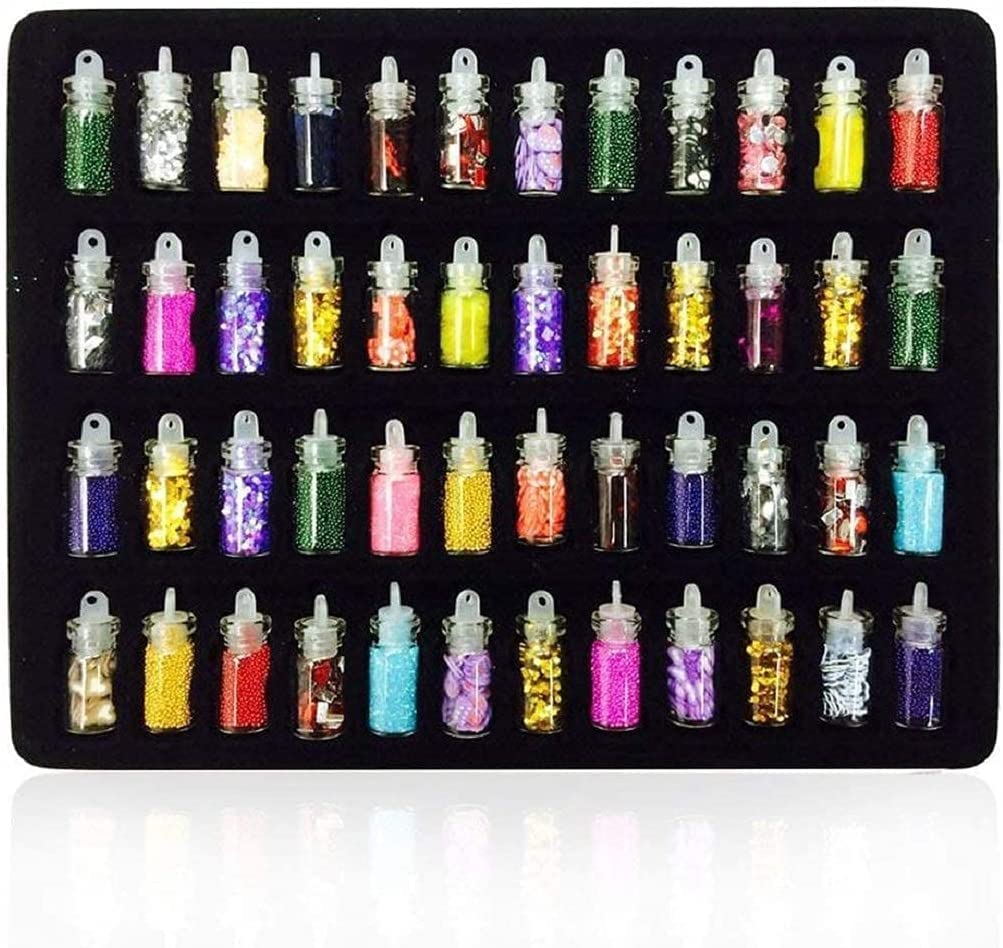 NAILWIND 48 in 1 Set of 3D Nail Art Glitter Bottle Acrylic Rhinestone Decoration Kit, 3D Nail Art,3D Glitter Set of Nail Nail Art Tool for Nail Decoration Multicolour - Set of 48 Bottles